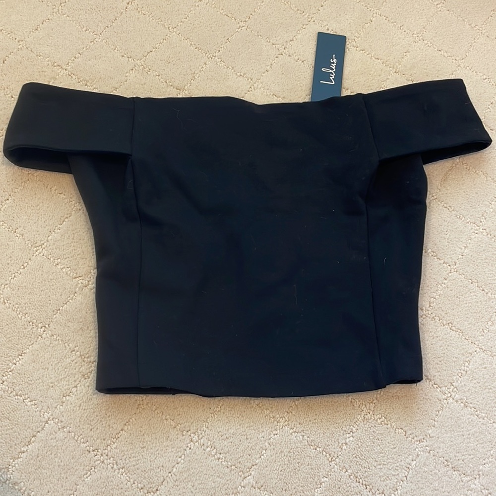Black cropped off the shoulder top from lulus